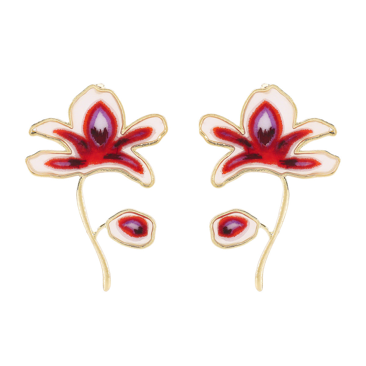 Minimalist Floral Geometric Zinc Alloy Earrings with Enamel Finish for Women