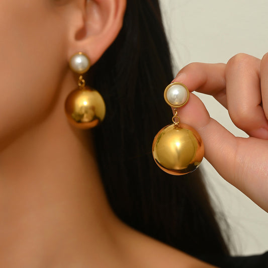 Minimalist Geometric Round Pearl Stainless Steel Earrings Plated