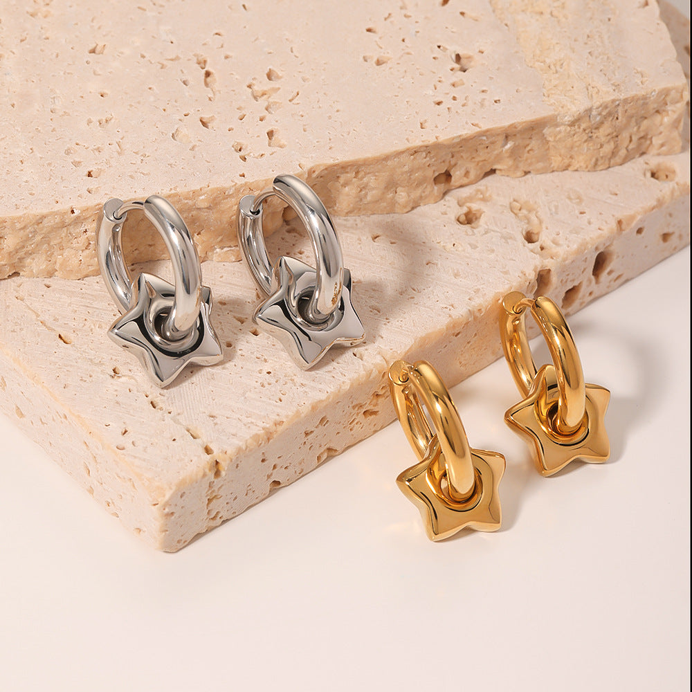 Orecchini a Stella Geometrici Vintage in Acciaio Inossidabile con Placcatura in Oro 18K da Donna