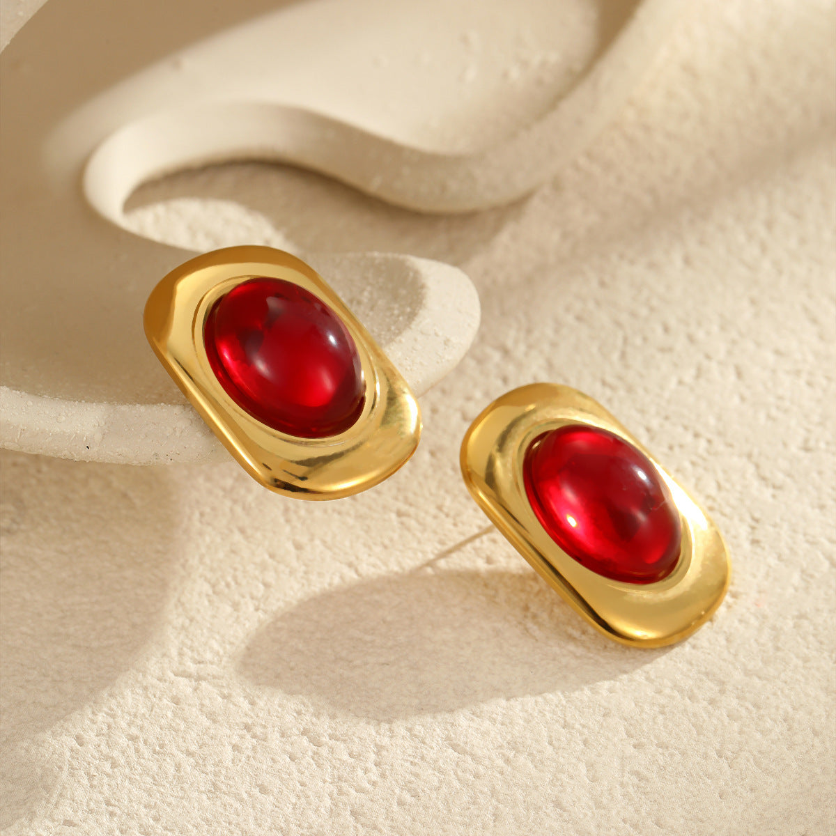 Pendientes de Acero Inoxidable con Diseño Geométrico Ovalado Estilo Vintage Hong Kong para Mujer con Acabado Galvanizado