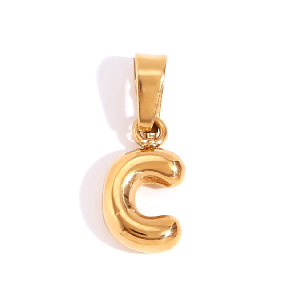 Ciondolo con mini lettera a bolla placcato oro 18 carati in acciaio inossidabile, moda minimalista