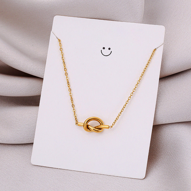 Minimalist Retro Knot Pendant Necklace for Women Titanium Steel Plated Clavicle Chain with Irregular Shape Design