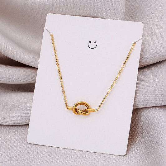 Minimalist Retro Knot Pendant Necklace for Women Titanium Steel Plated Clavicle Chain with Irregular Shape Design
