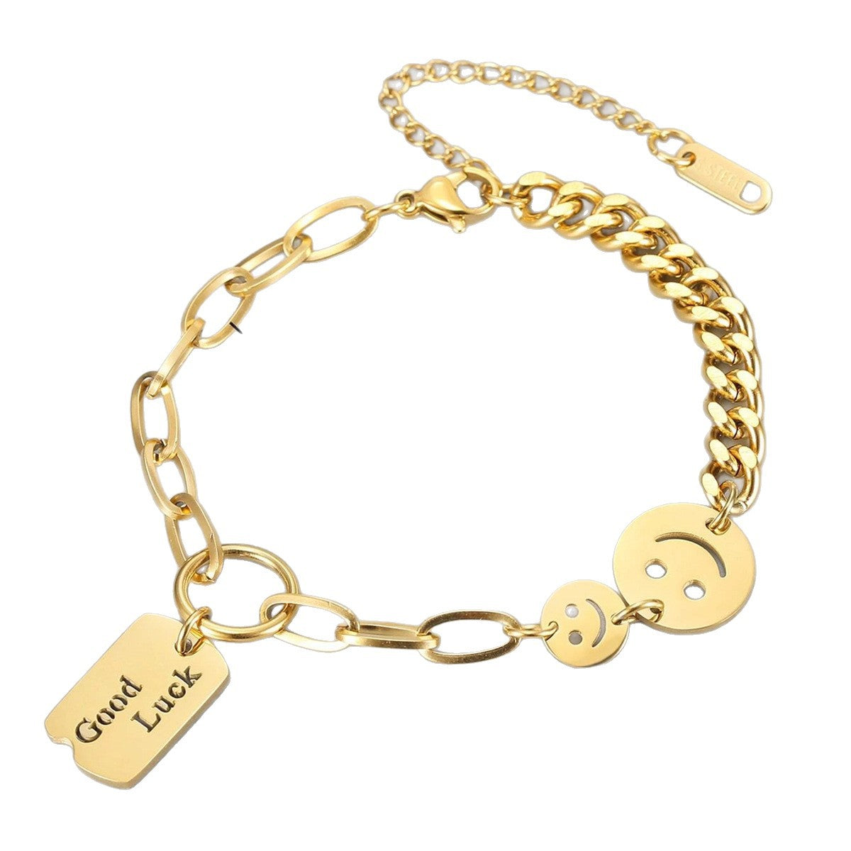 Personalized Minimalist Square Pendant Stainless Steel Bracelet for Women with Polished Finish and Smiley Design