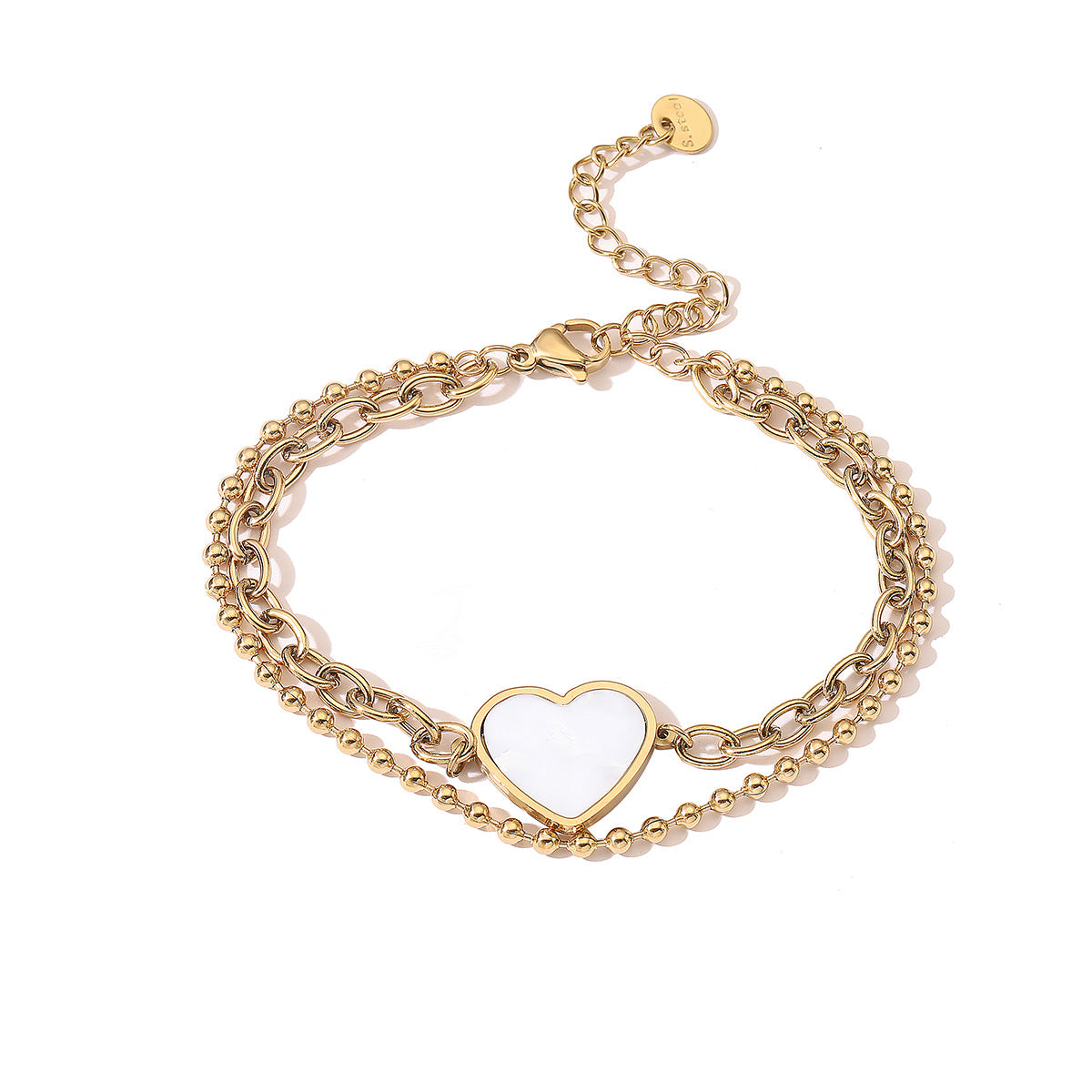 Bracciale da donna minimalista a forma di cuore in acciaio inossidabile placcato oro 18 carati, bracciale alla moda impilabile a doppio strato