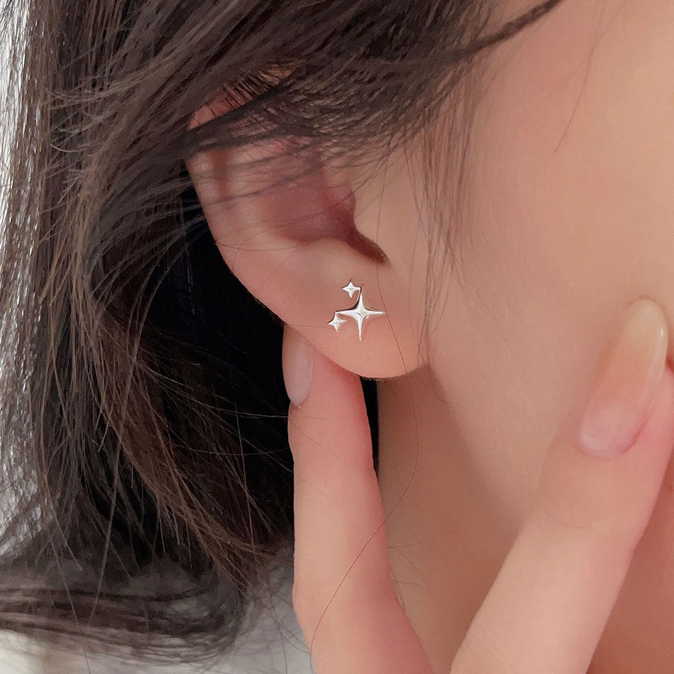 Minimalist Star-Shaped 925 Sterling Silver Stud Earrings with Plated Finish and Geometric Faceted Design