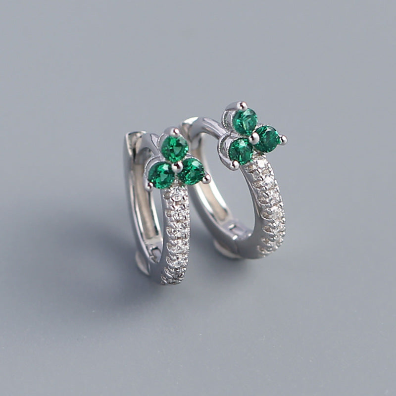 Luxury 925 Sterling Silver Floral Inlay Diamond Earrings