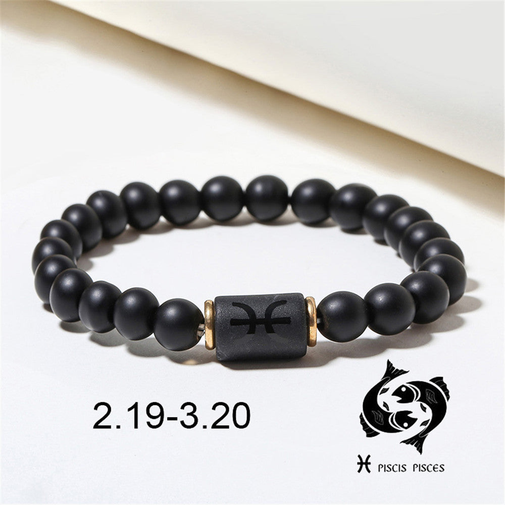 Matte Black Agate Geometric Beaded Bracelet for Men and Women