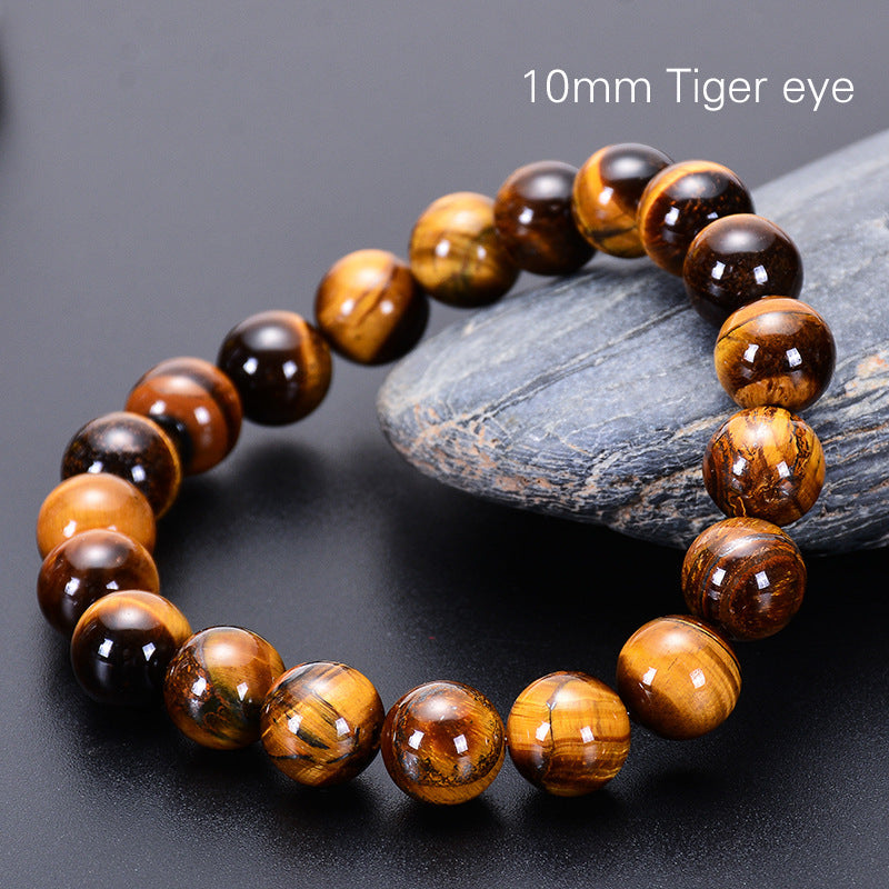 Fashion Elegant Natural Tiger's Eye Round Beaded Bracelet Unisex Geometric Handmade Single Loop Bangle
