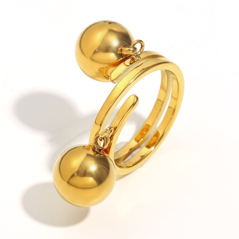 Anillo de doble esfera chapado en oro de 18 quilates de acero inoxidable geométrico minimalista para mujer