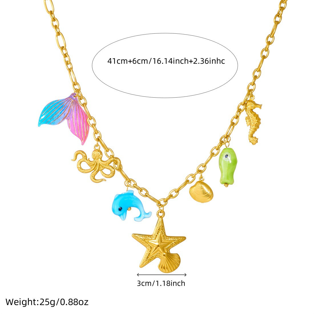 Sweet Cartoon Gradient Star and Octopus Acrylic Pendant Stainless Steel Cable Chain Necklace for Women