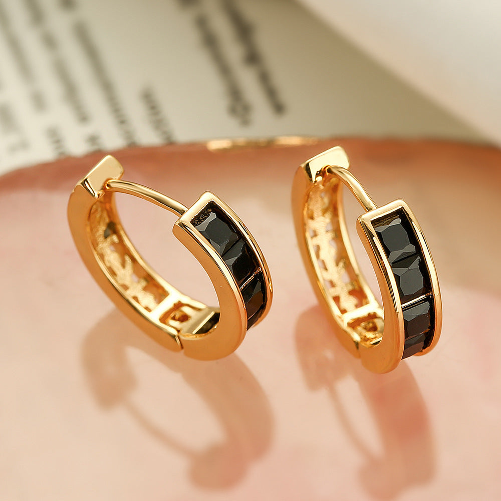 Orecchini a Cerchio Geometrici da Donna in Rame Placcato Oro 18K con Zirconi Micro-Incassato, Accessorio di Moda Vintage Minimalista