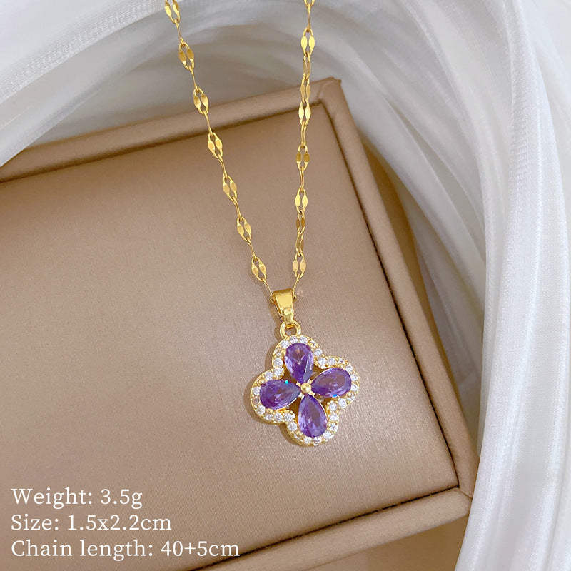 Sweet Minimalist Animal Shape Brass Pendant with Cubic Zirconia Inlay Titanium Steel Necklace for Unisex