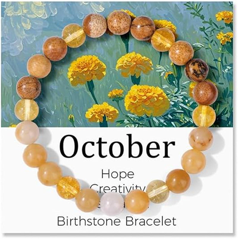 Sweet Natural Gemstone Beaded Stretch Bracelet for Women with Month Card