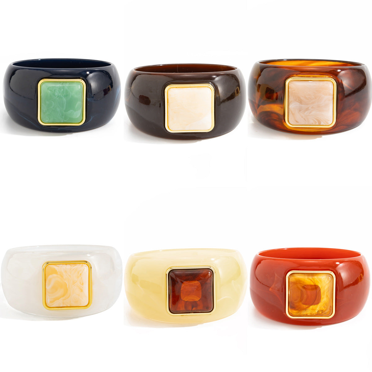 Vintage Gradient Oval Square Resin Bangle Bracelet