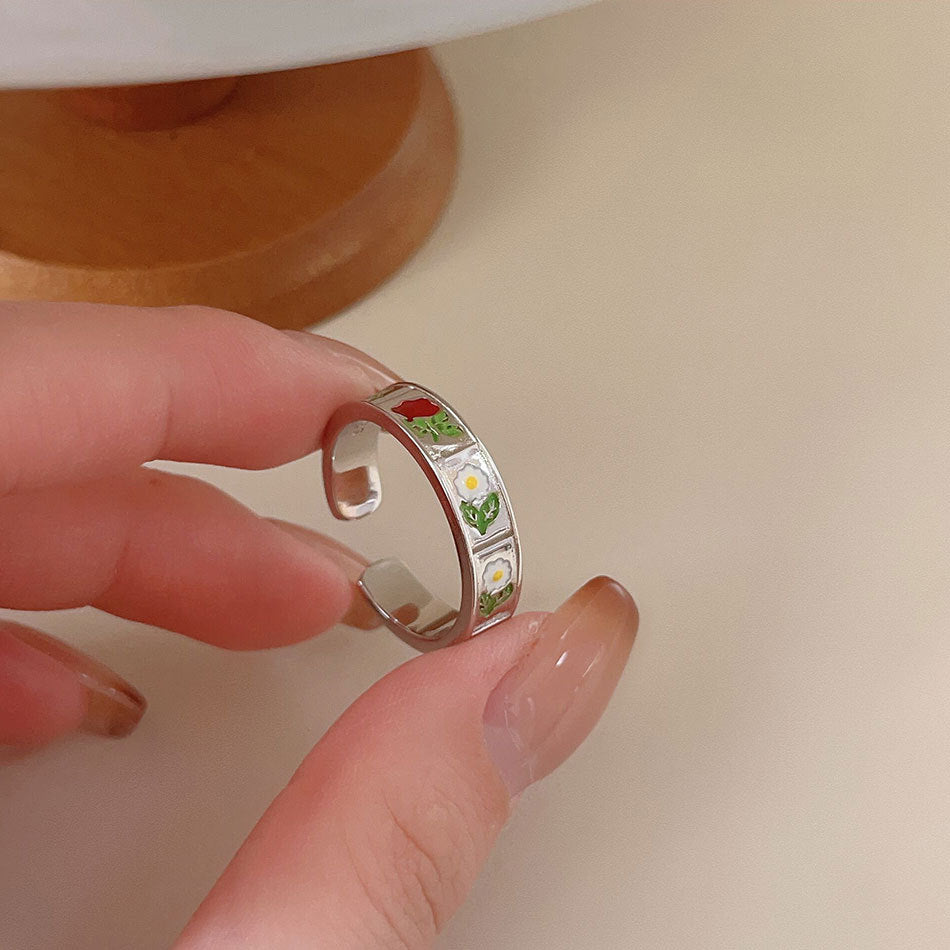 Minimalist Sweet 925 Sterling Silver Geometric Plated Floral Ring Daisy Rose Design