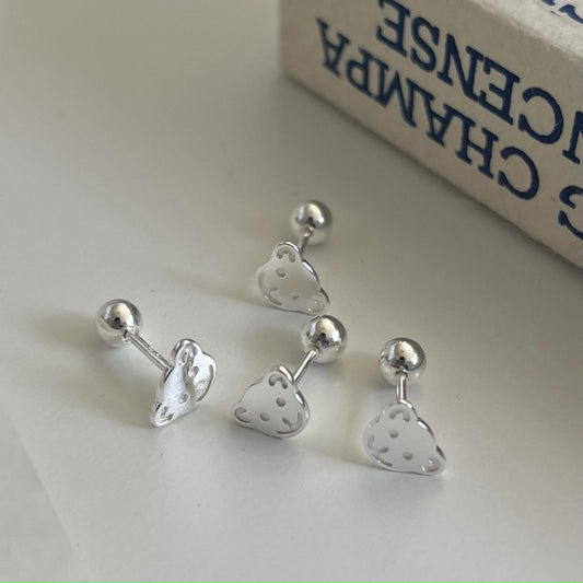 Pendientes de rosca minimalistas con forma de oso de plata de ley 925 para mujer con detalle geométrico