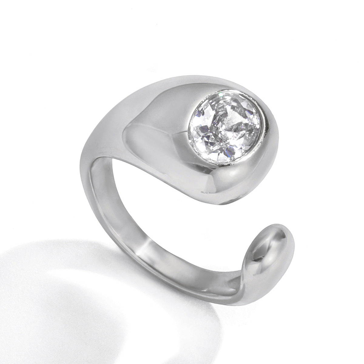 Minimalist Luxury Geometric Stainless Steel PVD Ring with Cubic Zirconia for Women