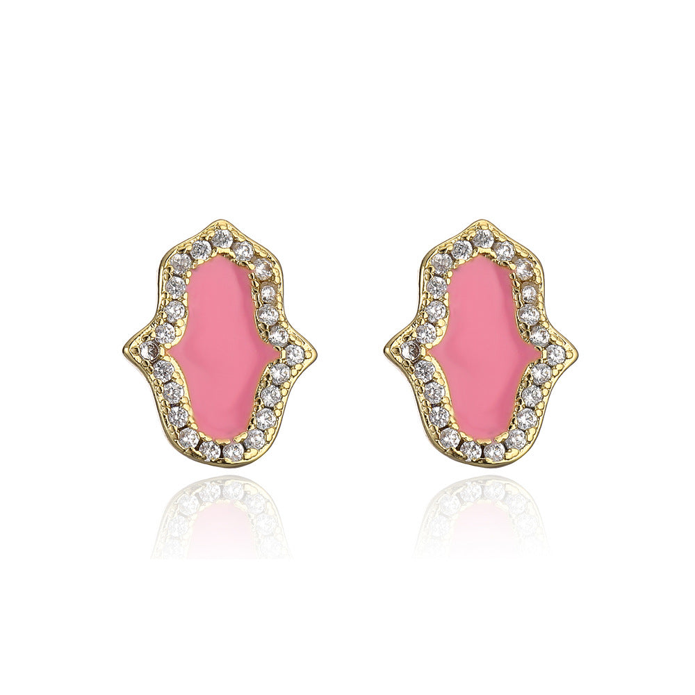 Minimalist Geometric Hand-Shaped Earrings in Copper with 18K Gold Plating and Micro-Paved Zirconia