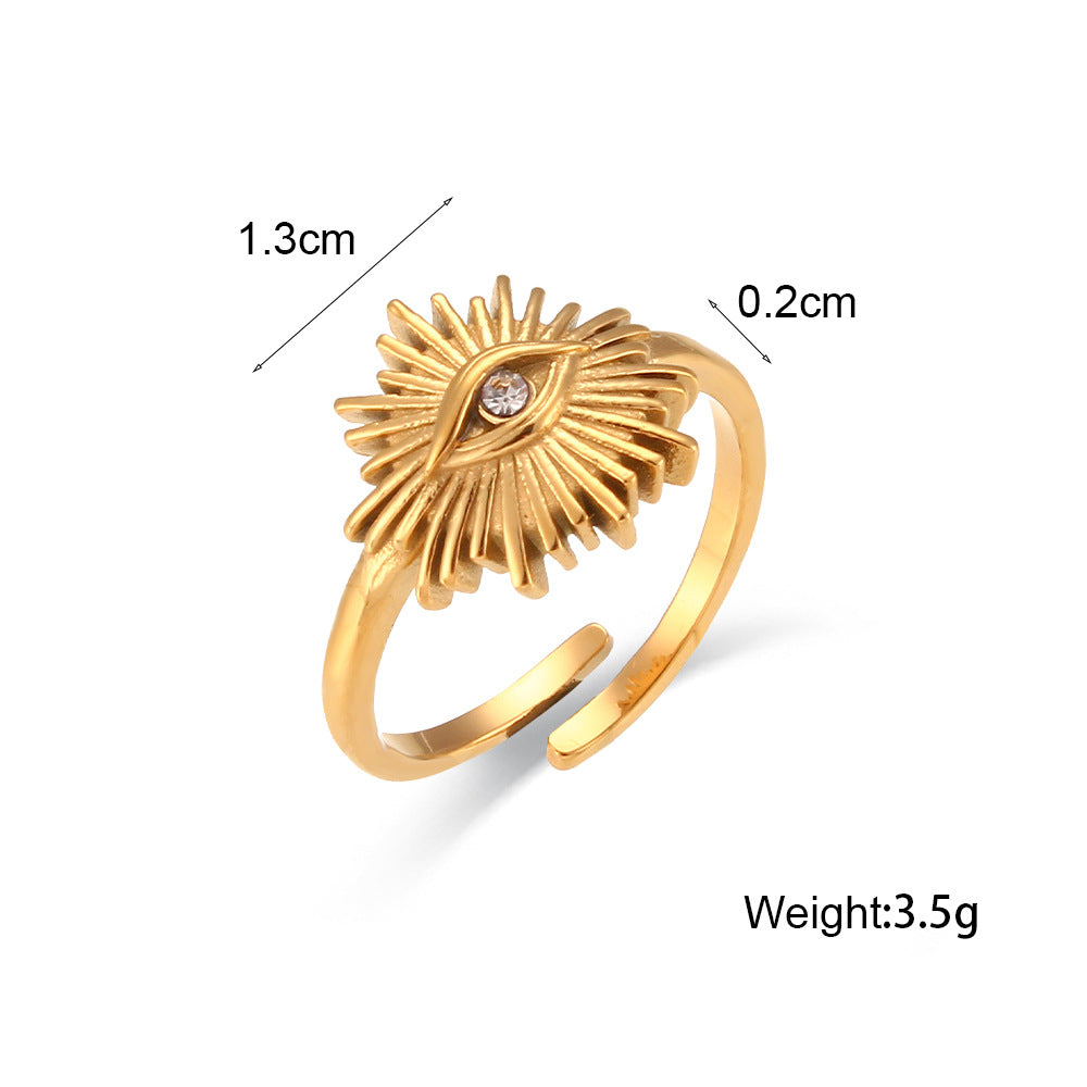 Fashionable Geometric Stainless Steel Plated 18K Gold Tone Evil Eye Open Ring for Women