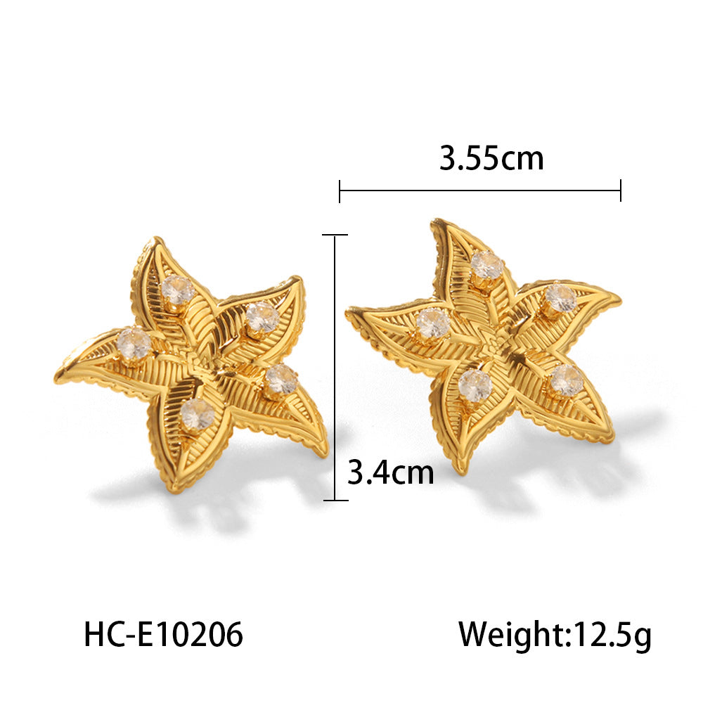 Set di collane minimalista con stelle marine e conchiglie, ispirato all'oceano, in acciaio inossidabile con finitura placcata per donne