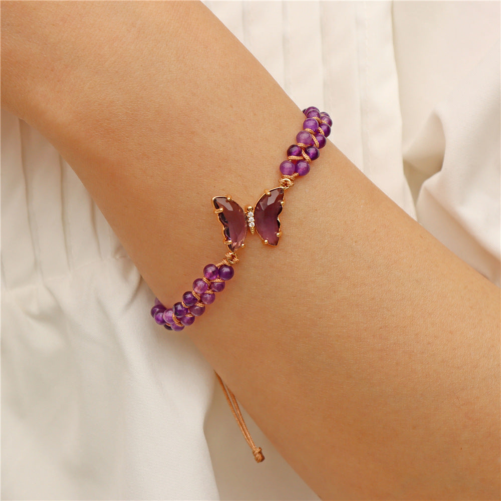 Sweet Geometric Butterfly Crystal Beaded Bracelet Unisex Charm Bar