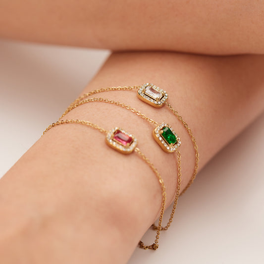 Bracciale da donna minimalista geometrico quadrato in titanio e acciaio con placcatura in oro 18 carati e intarsio di zirconi