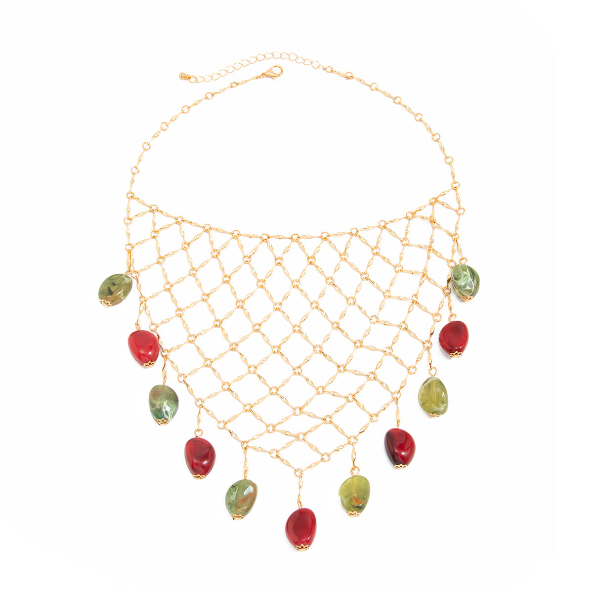 Vintage Geometric Oval Resin Pendant Plated Brass Necklace for Women