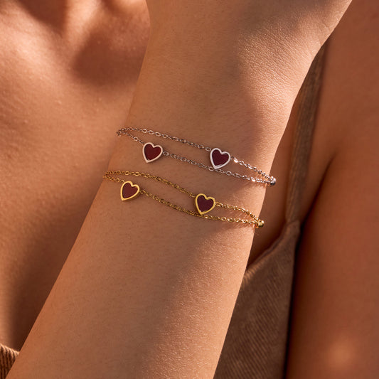 Bracciale alla moda in acciaio inossidabile placcato oro a doppio strato a forma di cuore, gioielli minimalisti per donna resistenti allo sbiadimento