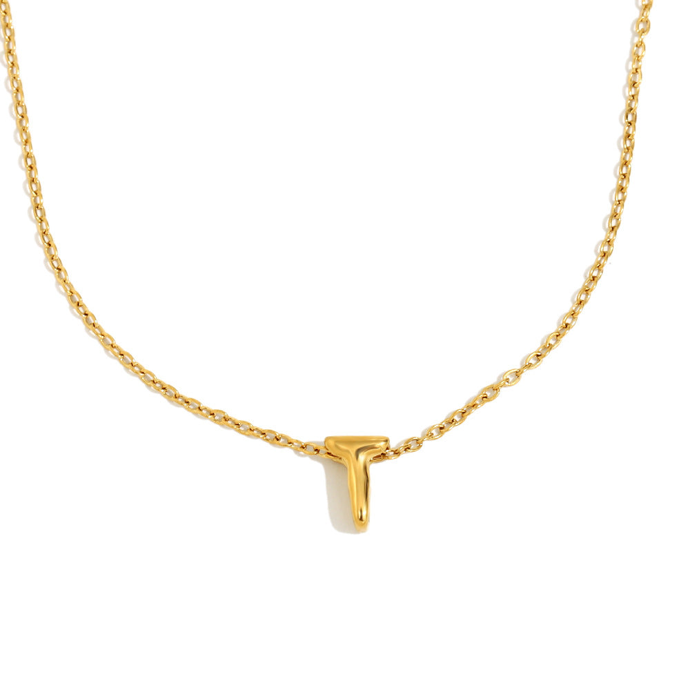 Fashionable Minimalist Letter Pendant Necklace in Stainless Steel with 18K Gold Plating for Women