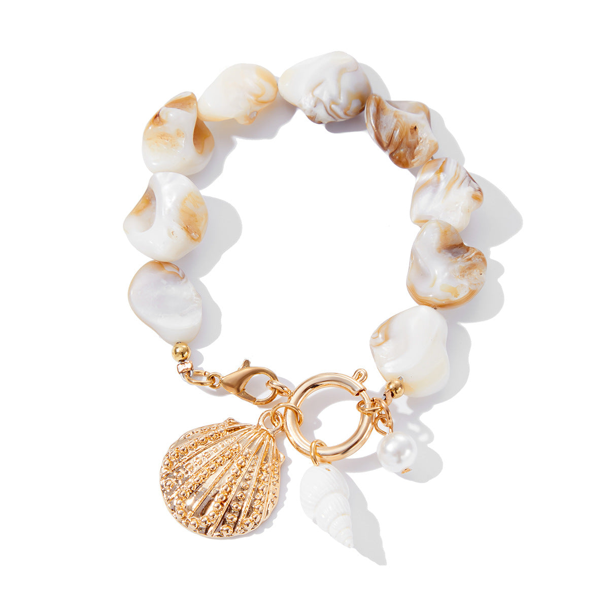 Collar con colgante de conchas y flores estilo vacaciones para mujer con acabado chapado y cadena hecha a mano