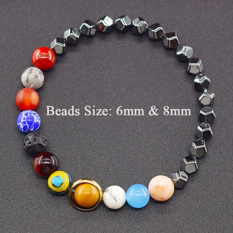 Classic Sweet Natural Gemstone Round Geometric Stretch Bracelet Unisex Jewelry Gift