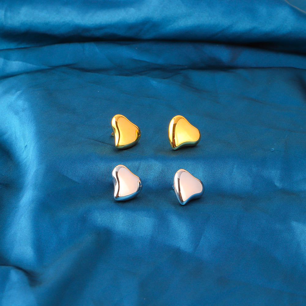 Orecchini da donna in acciaio inossidabile a forma di cuore irregolare, minimalisti ed eleganti, con placcatura in oro 18 carati