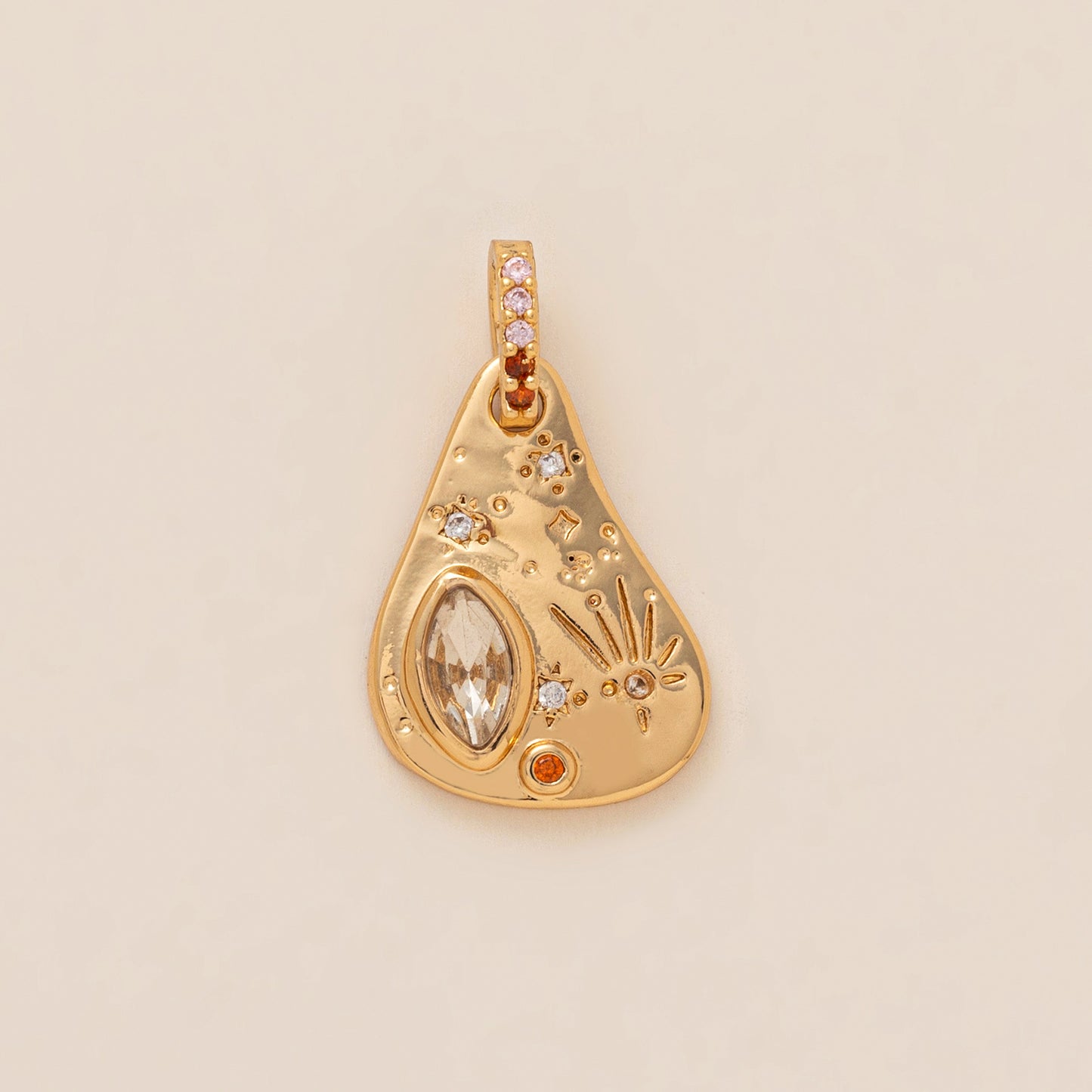 Vintage Plated Brass Geometric Pendant Charm Bar with Cable Chain