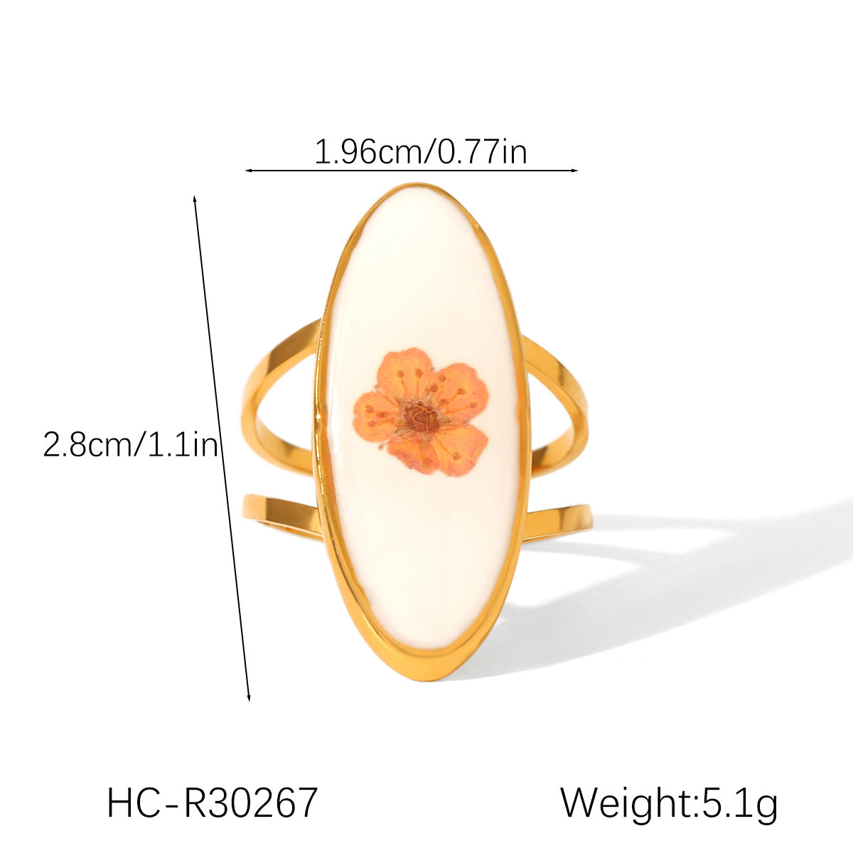Ins Style 18K Gold Plated Stainless Steel Four Leaf Clover Daisy Flower Ring for Women