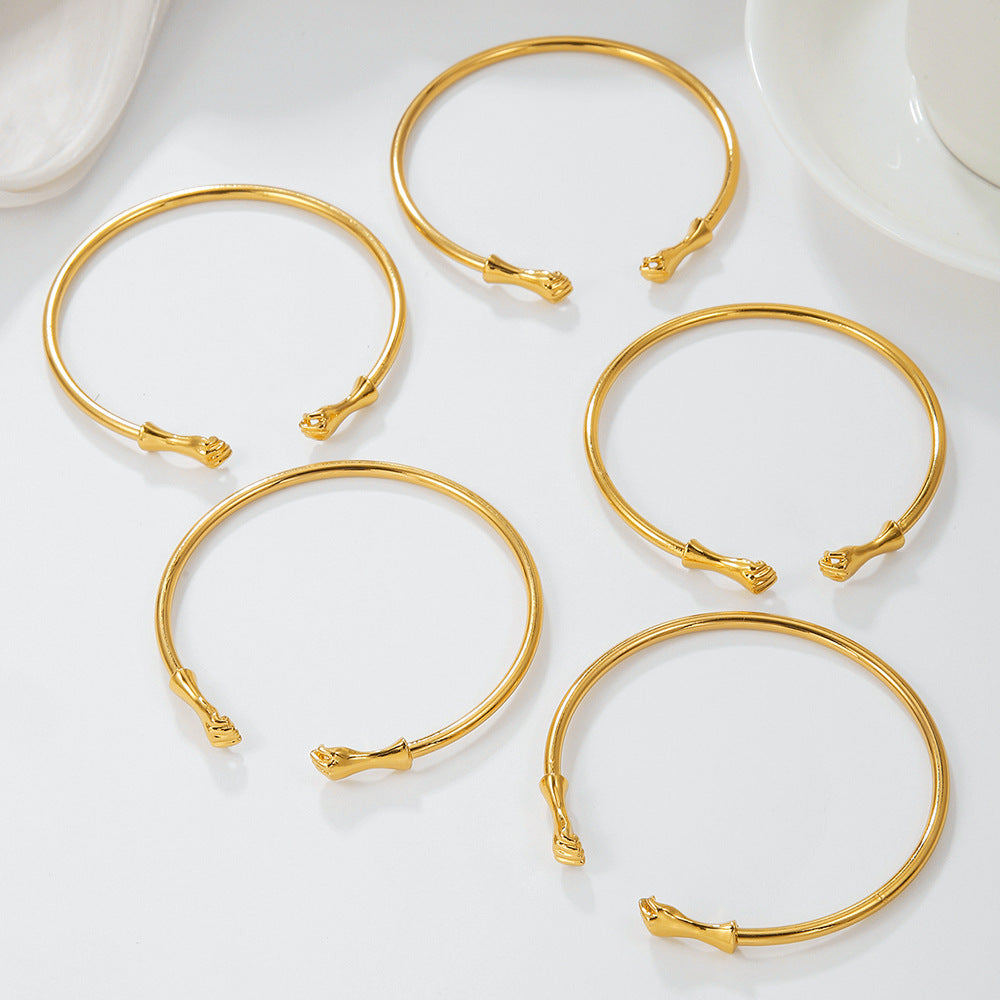 Hip-hop Punk Geometric Fist Plated Alloy Cuff Bracelet Set for Men and Women