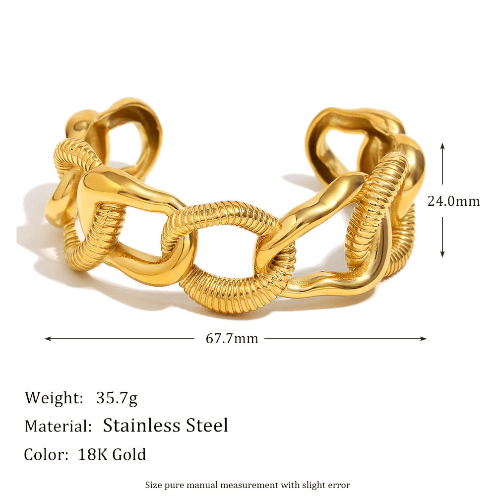 Minimalist Fashion Bracelet for Women Stainless Steel with 18K Gold Plating Large Chain Geometric Design