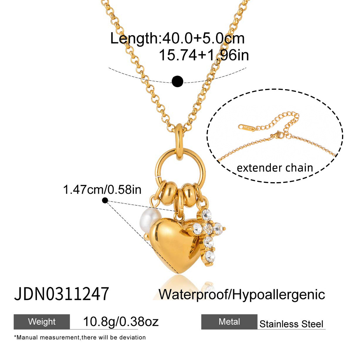 Collana da donna in acciaio inossidabile a forma di cuore, minimalista, con placcatura in oro PVD