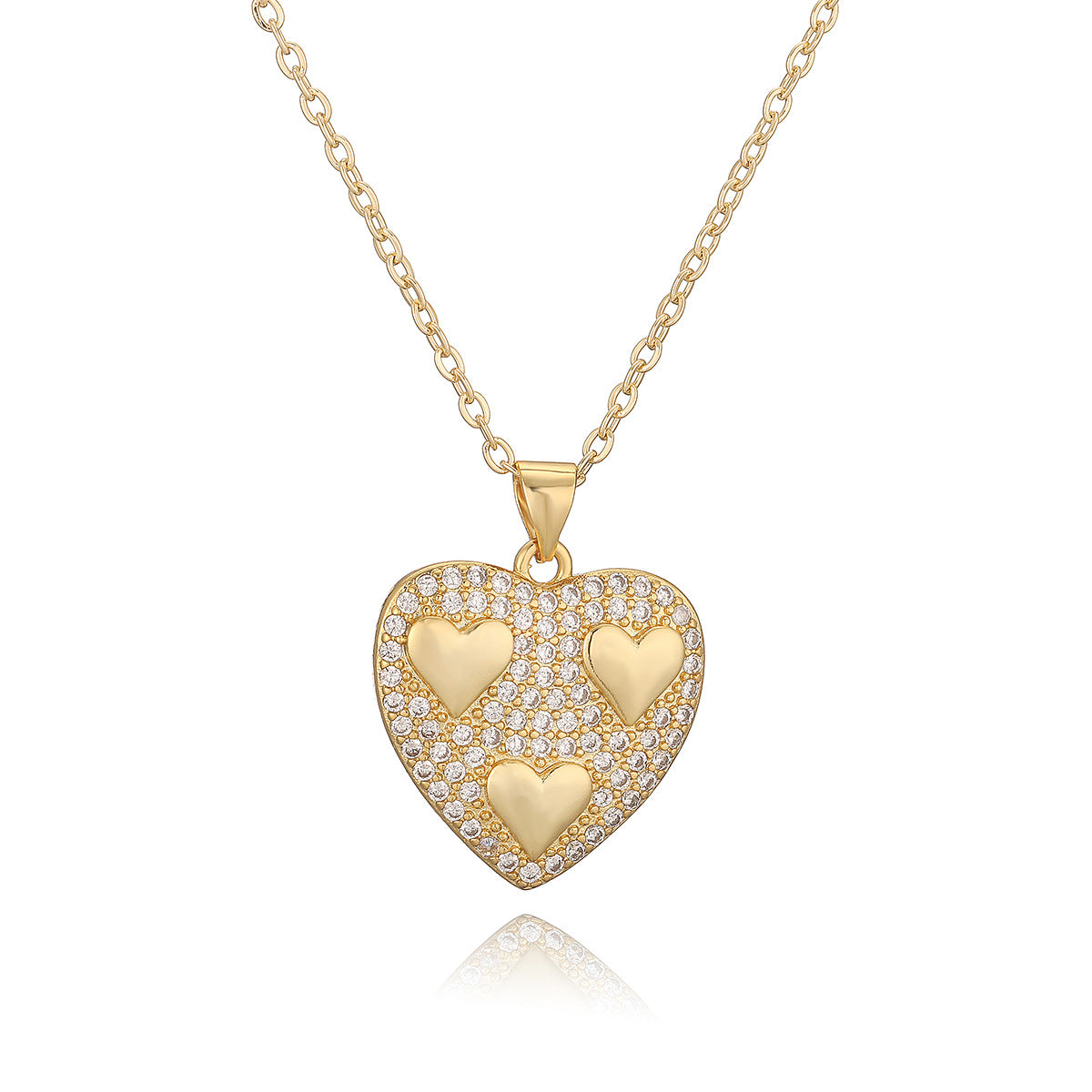 Minimalist Heart-Shaped Copper Pendant Necklace with 18K Gold Plating and Zircon Accents for Women