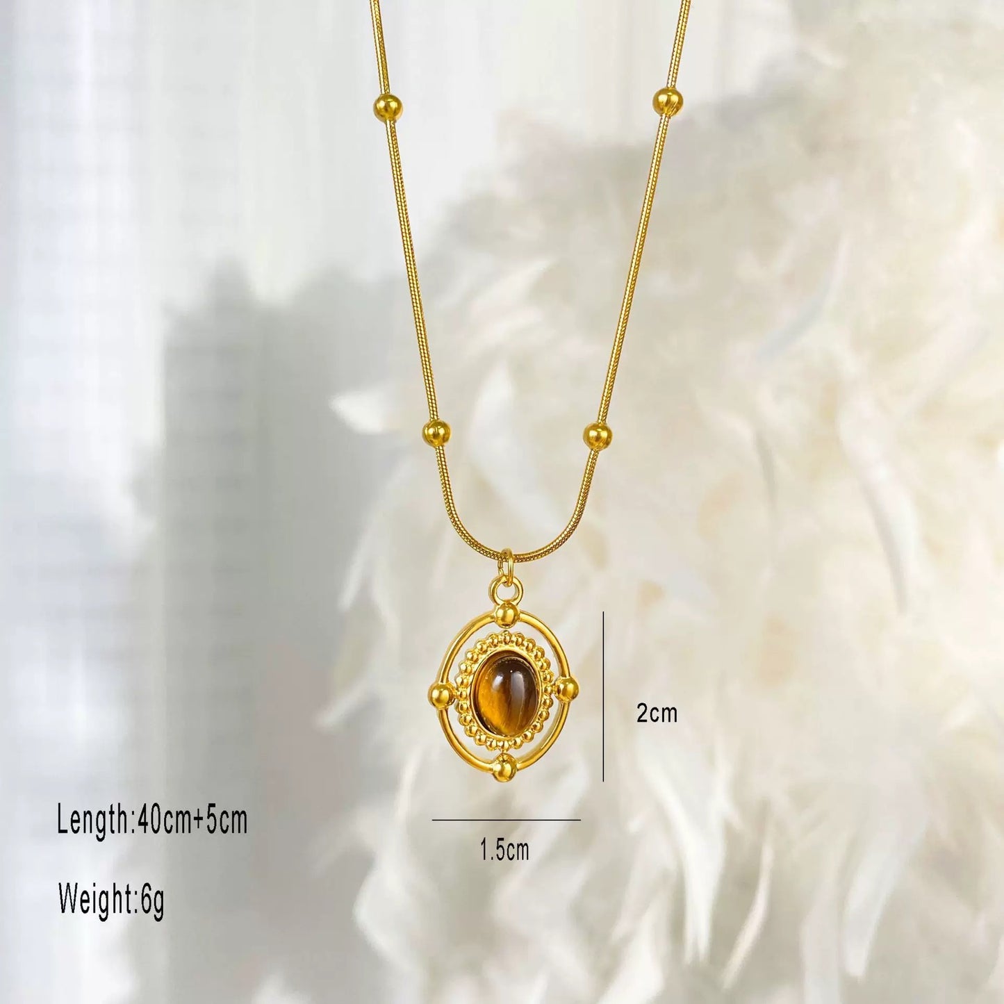 Vintage Geometric Tiger's Eye Titanium Steel Necklace for Women