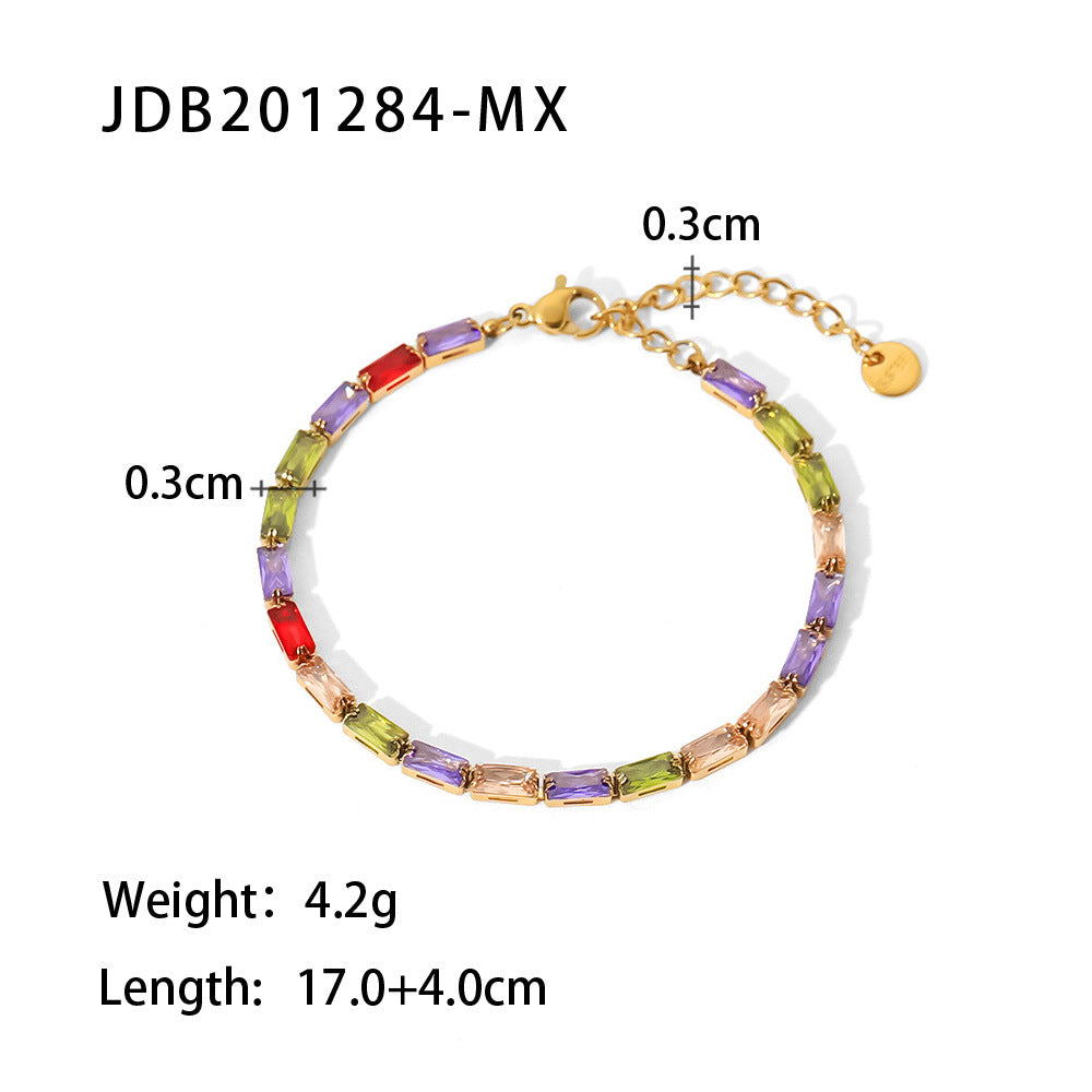 Fashionable 18K Plated Stainless Steel Geometric Square Zircon Bracelet for Women
