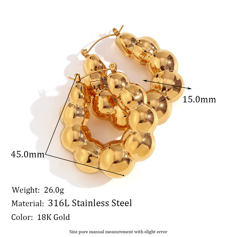 Orecchini a Clip da Donna in Acciaio Inox con Stampa Geometrica Serpente Vintage, Placcati Oro 18K