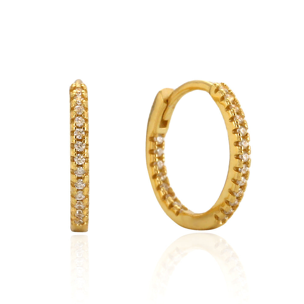 Eleganti orecchini a cerchio in argento sterling 925, placcati, con zirconi cubici rotondi geometrici e pavé