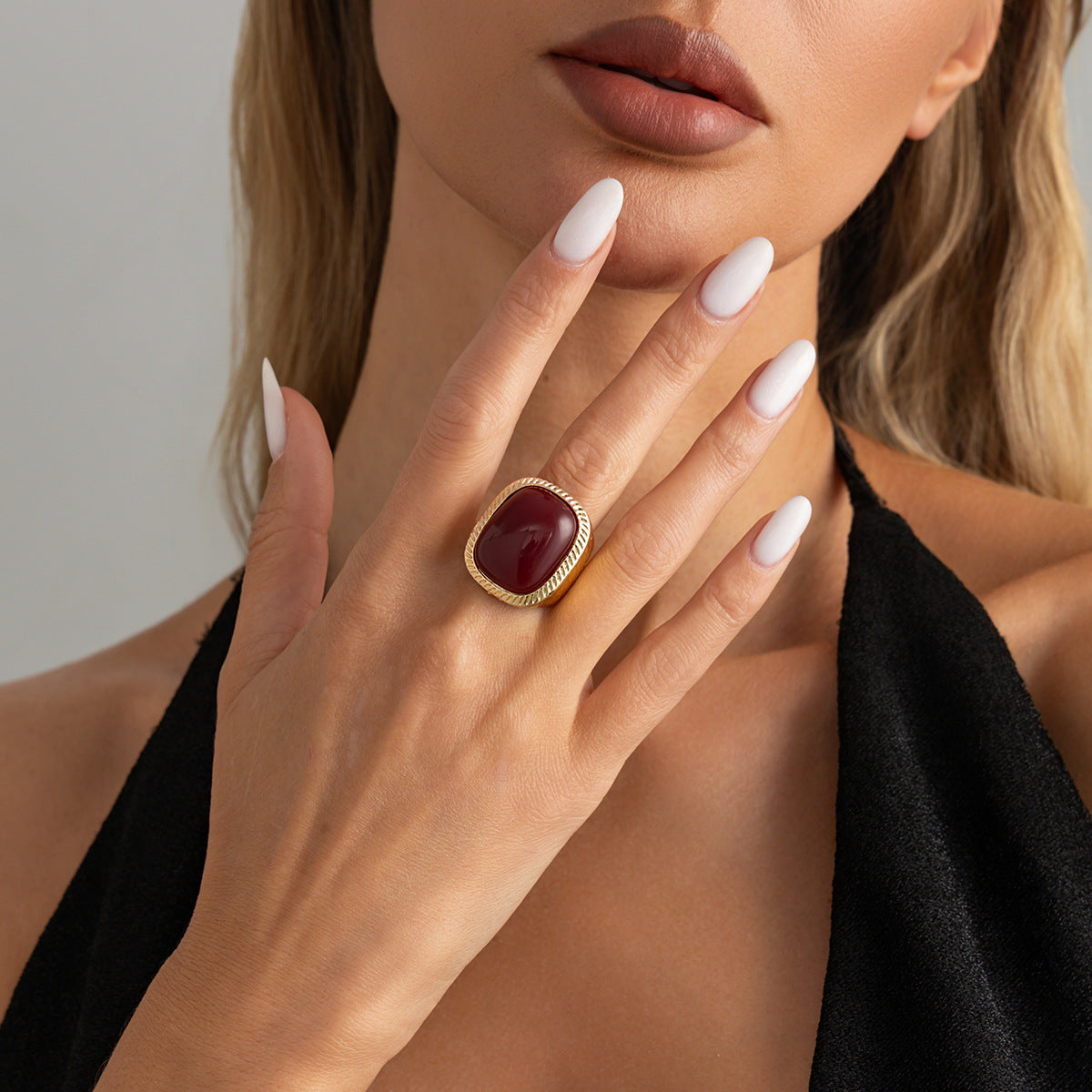 Vintage Gradient Gemstone Square Plated Alloy Ring for Women