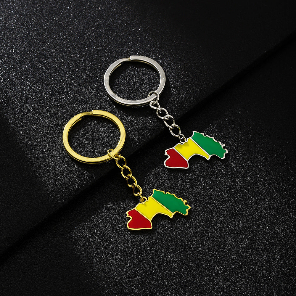Llavero Vintage de Acero Inoxidable con Mapa y Bandera de Guinea para Hombres y Mujeres, Accesorio Unisex de Estilo Étnico