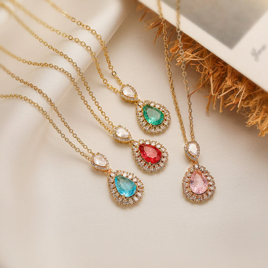 Collar minimalista de cobre en forma de lágrima con chapado en oro de 18 quilates y circonita cúbica para mujer