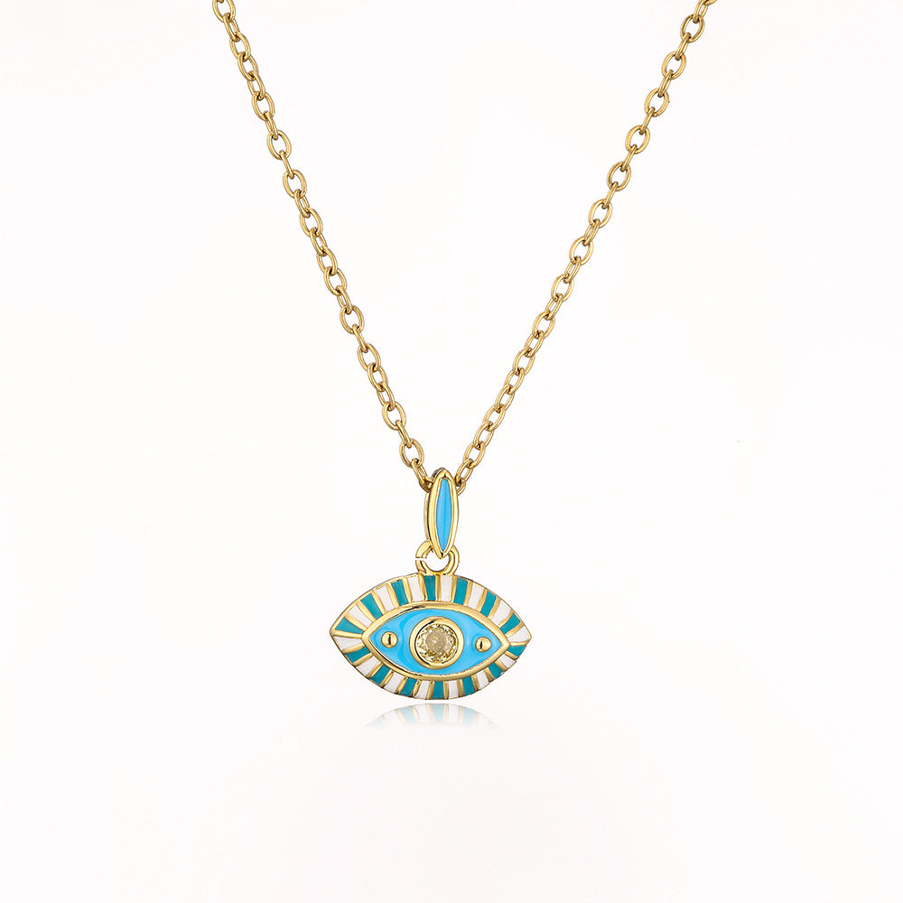Collana pendente con occhio di Allah in stile bohémien da donna, con base in rame e finitura smaltata a forma geometrica
