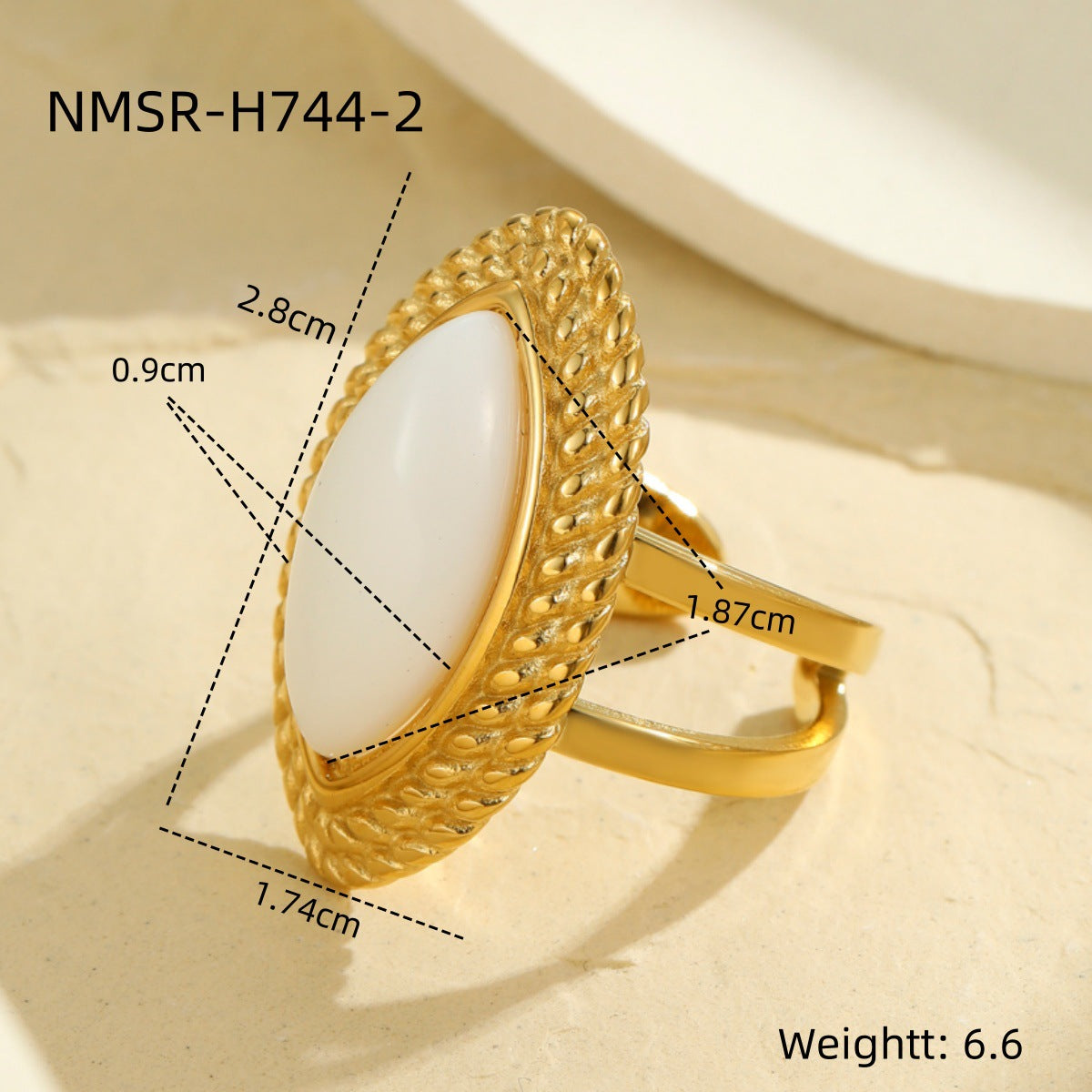 Anello regolabile aperto da donna in acciaio inossidabile placcato oro 18 carati con taglio marquise geometrico di lusso