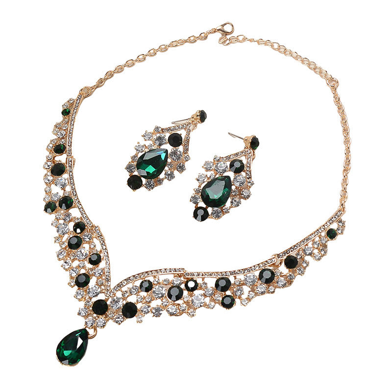 Set collana e orecchini in lega con strass e perle a goccia, eleganti e raffinati, con catena Singapore, per matrimonio