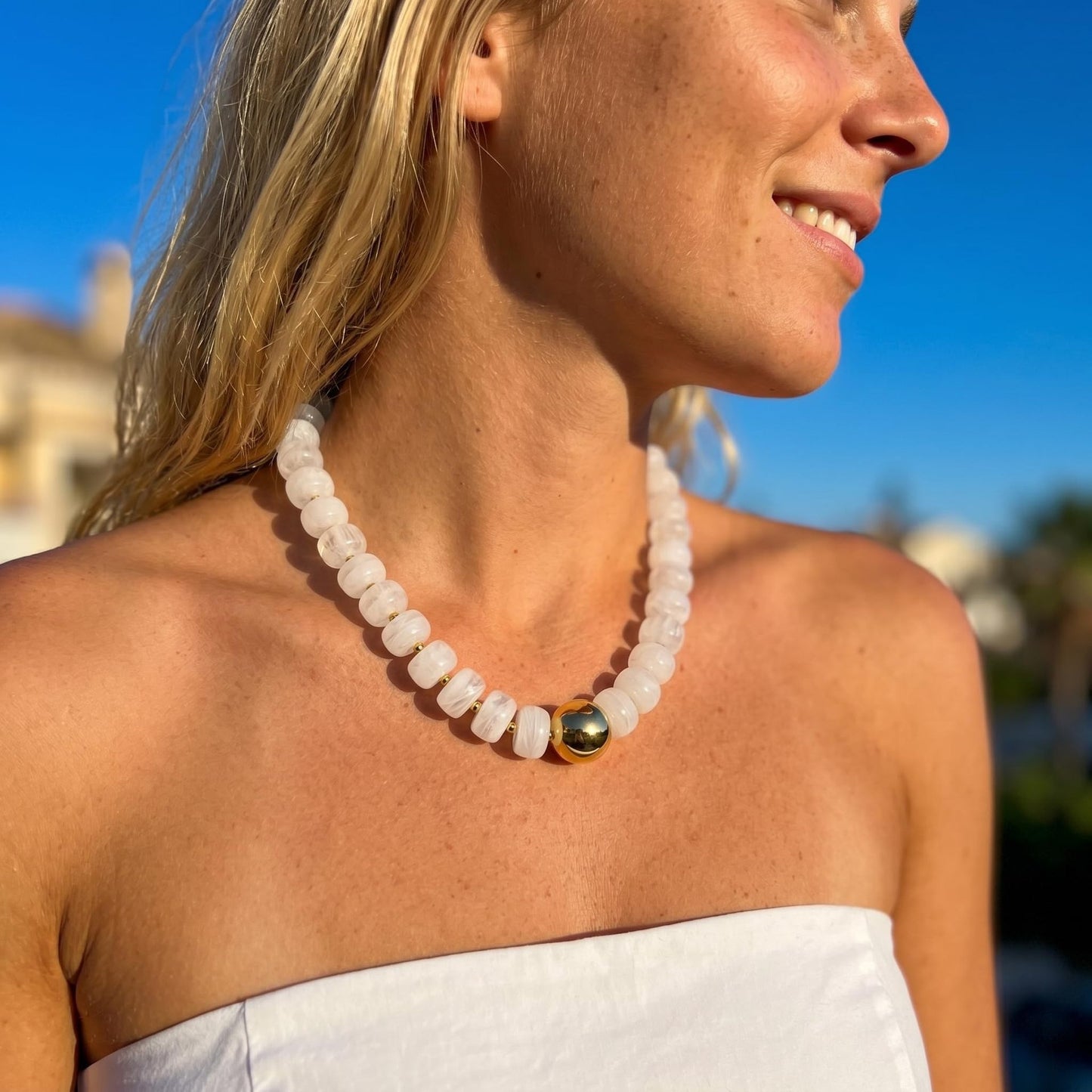 Casual Geometric Round Resin Acrylic Beaded Necklace for Women